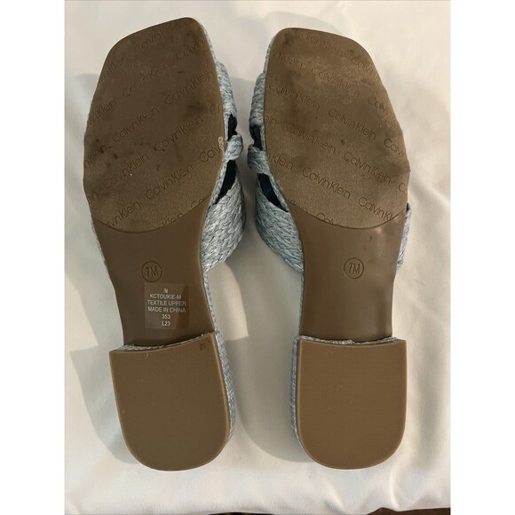 Calvin Klein Raffia Flat Sandals Powder Blue Size 7 - Picture 13 of 13